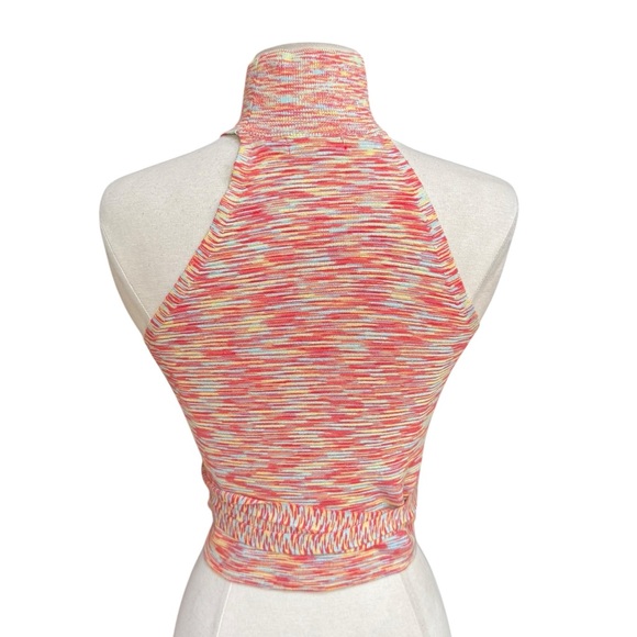 Y2K 525 Ribbed Knit Rayon/Nylon Fitted Halter-Neck Self-Tie Wrap Hem Top - Picture 3 of 5